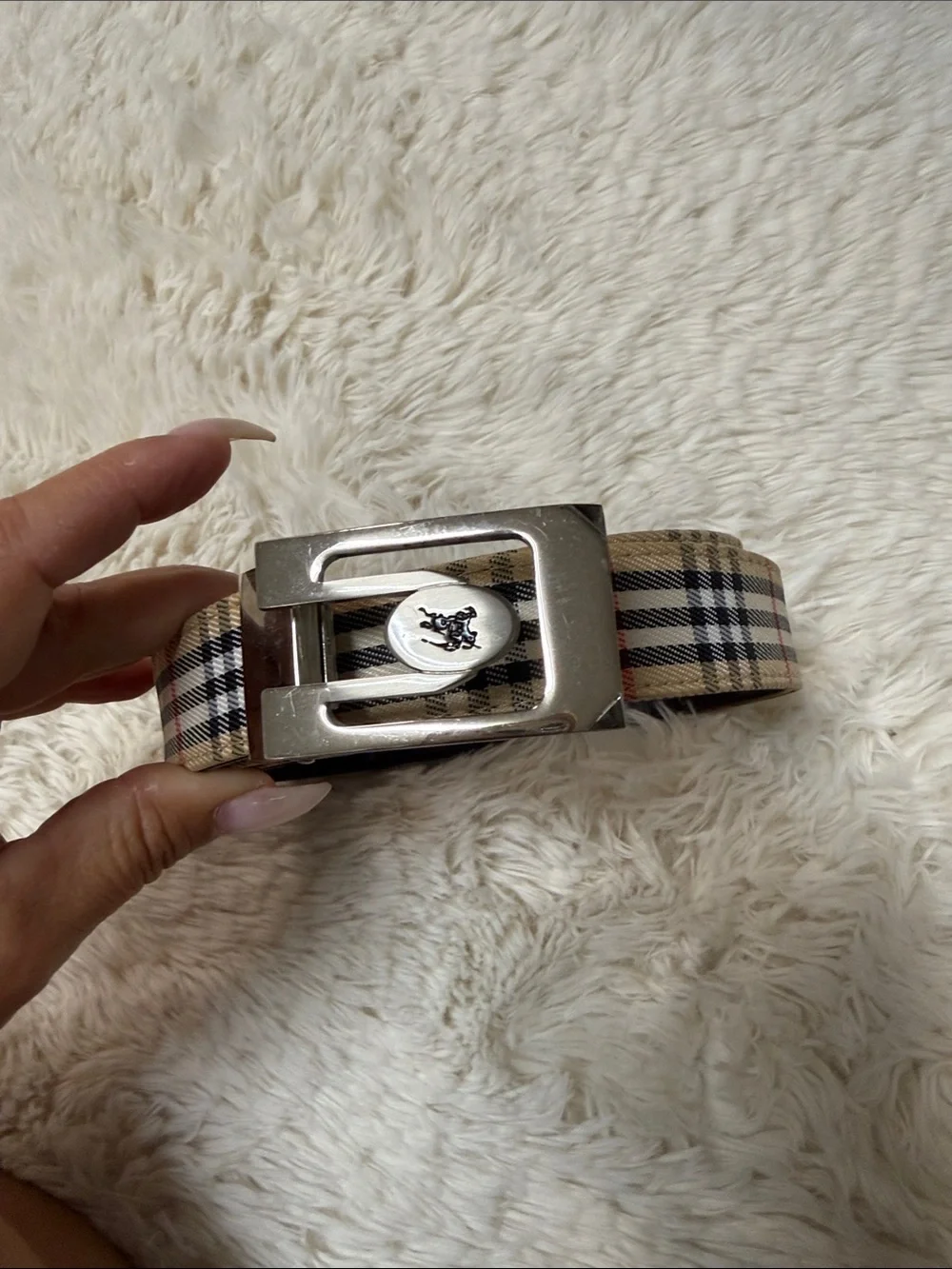 Burberry Classic Plaid Belt with Silver Buckle